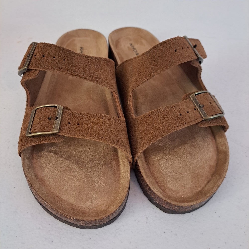 Khombu Ashville Sandals Womens 10 Brown New Leather Suede Buckle Slides 1258-378